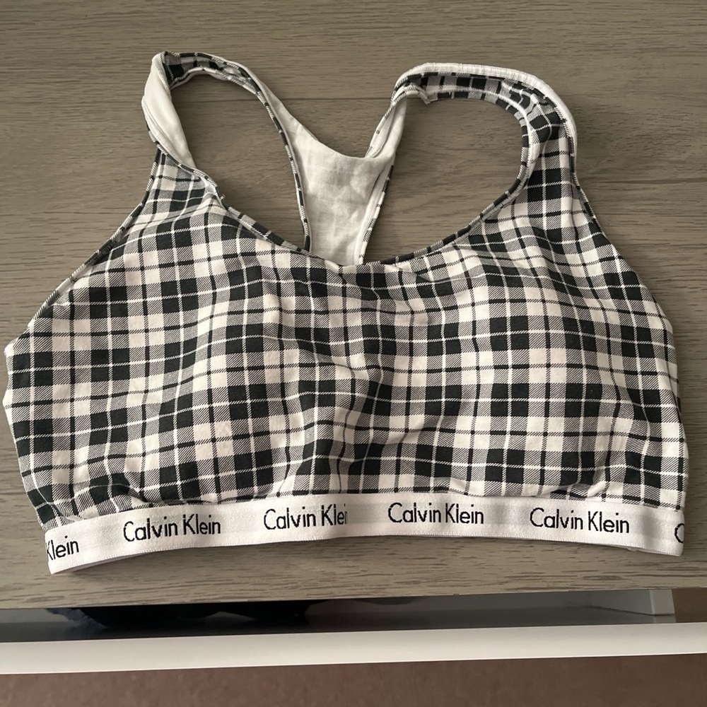 Calvin Klein Checkered Bra in Black and White